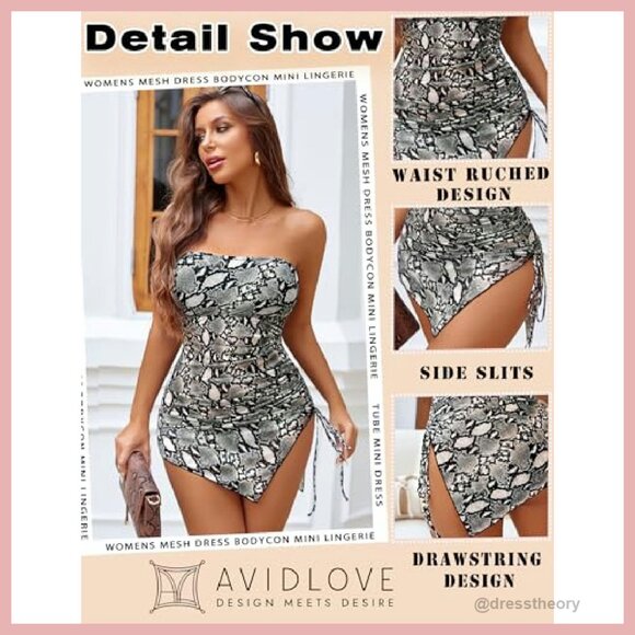 Mesh Bodycon Mini Dress Tube Top Ruched Slit Clubwear - Picture 5 of 7